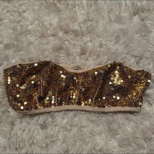 Check & Stripe Gold Sequined Bandeau Size M